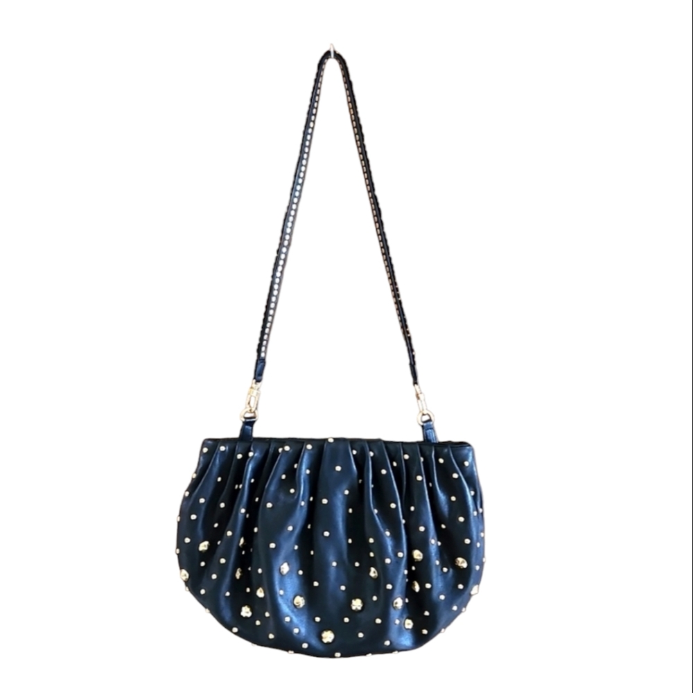 NWT Diane Von Furstenberg Black Leather Beaded Studded Bag Purse